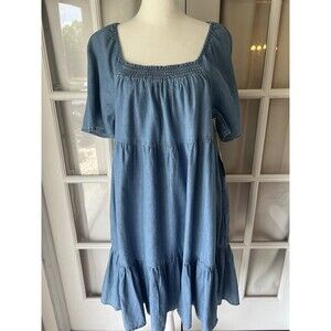 a.n.a NWT Women's Denim Square Neck Ruffled Babydoll Dress Size S